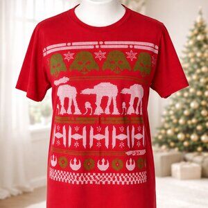 Star Wars Ugly Christmas Graphic Tee Red Cotton Size M